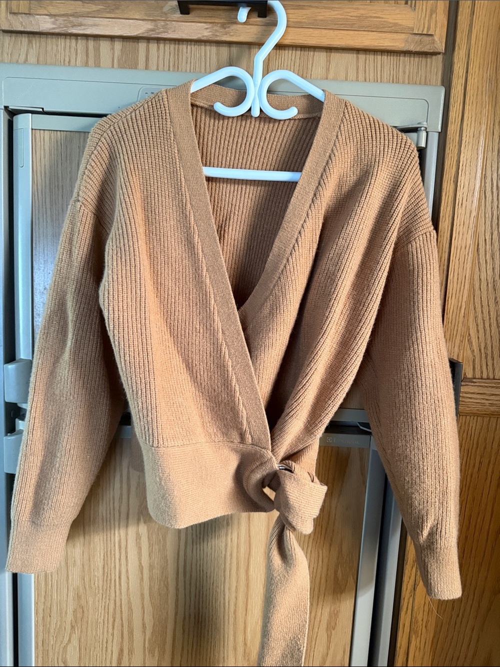 Tie-Waist Wrap Cardigan Sweater - Camel